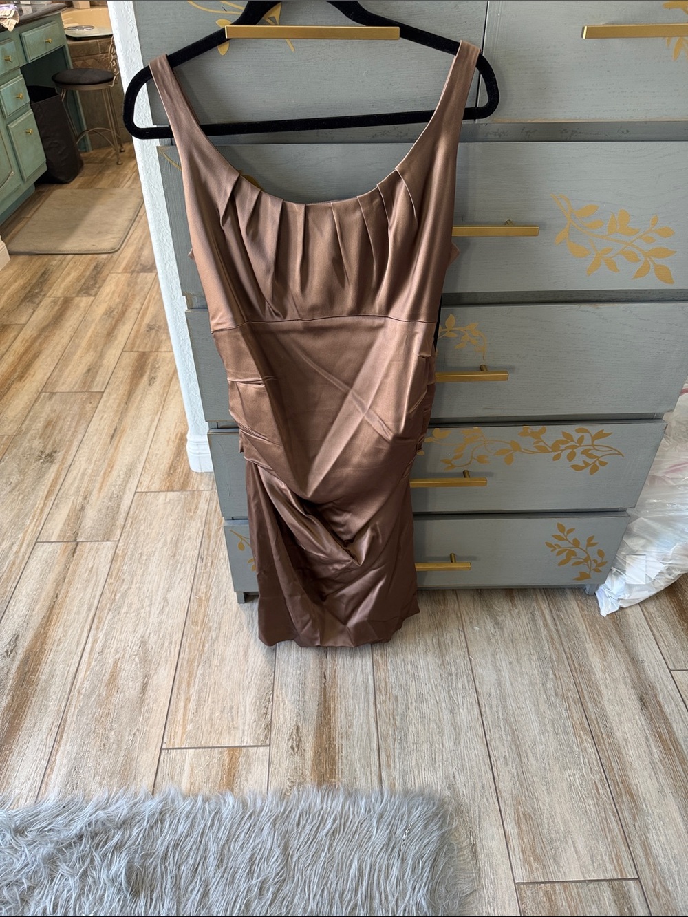 Suzi Chin for Maggy Boutique Sleeveless Satin Midi Dress in Brown